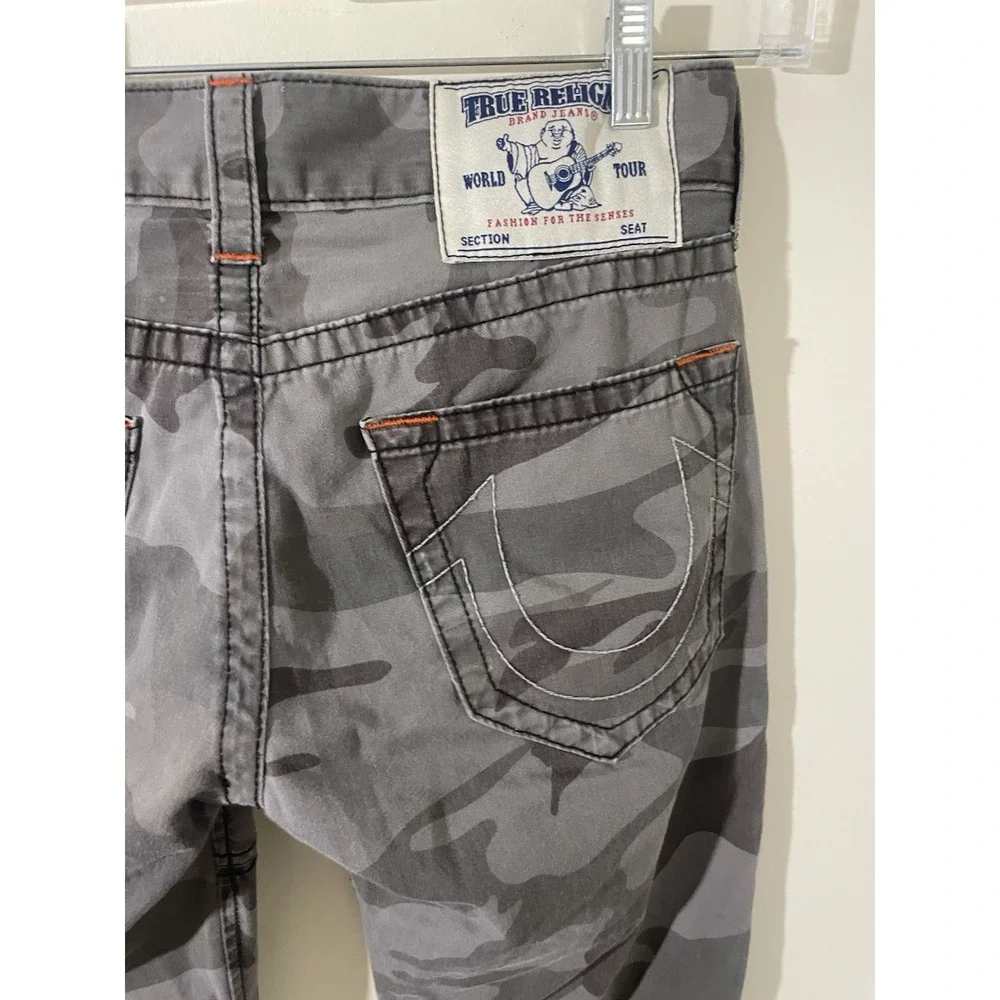 True Religion Camo Moto Jeans Slim 30 Gray Excellent Biker Streetwear Skater